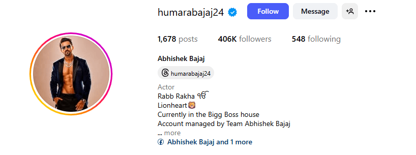 Abhishek Bajaj Net Worth 2025: Bigg Boss 19 और बॉलीवुड से ₹5-8 करोड़+ की कमाई का पूरा सफर! 2 Abhishek Bajaj Instagram