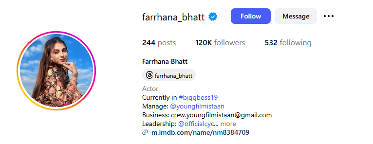 Farhana Bhatt Instagram