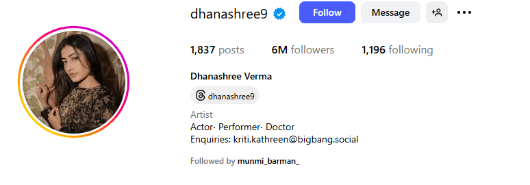 Dhanashree Verma Instagram