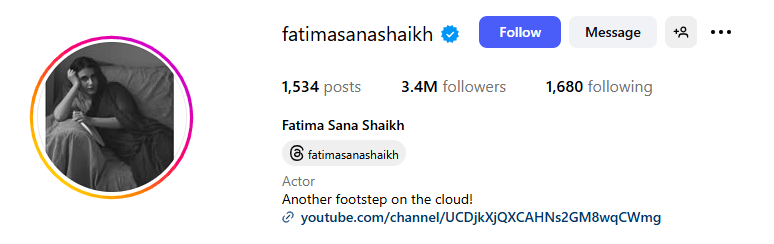 Fatima Sana Shaikh Instagram