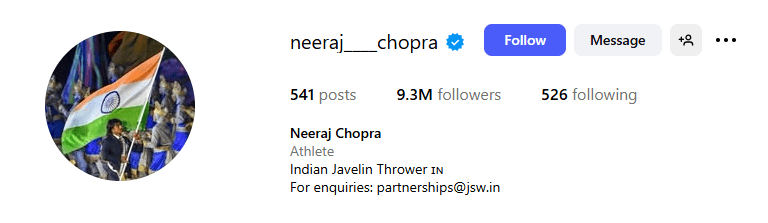 Neeraj Chopra Instagram