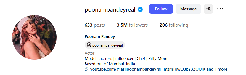 Poonam Pandey Instagram