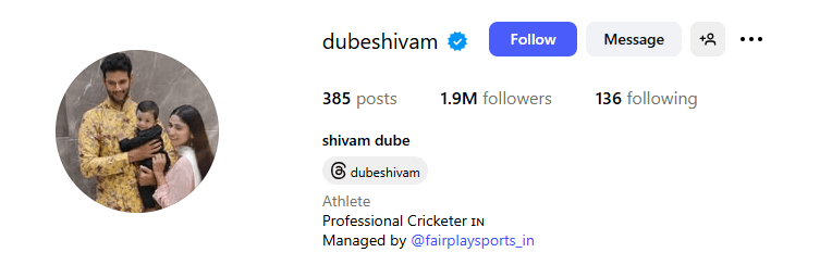 Shivam Dube Instagram