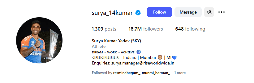 Suryakumar Yadav Instagram
