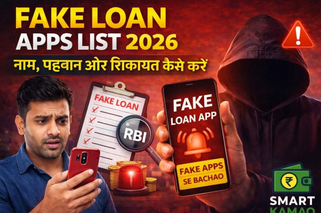 आज के समय में Instant Loan Apps जितने फायदे देते हैं, उतना ही बड़ा खतरा भी बन चुके हैं। 2026 में सैकड़ों Fake Loan Apps लोगों का डेटा चुरा रही हैं, गलत चार्ज वसूल रही हैं और धमकी तक दे रही हैं। अगर आप भी लोन लेने की सोच रहे हैं, तो यह गाइड आपको ठगी से बचाने के लिए है। Fake Loan Apps क्या होती हैं? Fake Loan Apps वे मोबाइल ऐप्स होती हैं जो खुद को असली लोन कंपनी बताती हैं, लेकिन इनके पीछे RBI-registered NBFC या Bank नहीं होता। ये ऐप्स लोन देने से पहले या बाद में लोगों को फंसाकर पैसे और निजी जानकारी लूट लेती हैं। Fake Loan Apps List 2026 (Examples) नीचे कुछ commonly reported फर्जी लोन ऐप्स के नाम दिए जा रहे हैं। ध्यान दें कि नाम समय के साथ बदलते रहते हैं: Cash Fly Loan Wallet Quick Cash Pro Easy Paisa Loan (Fake Versions) Instant Rupee Money Box Loan प्रमुख फर्जी लोन ऐप्स की सूची (2026) ऐप का नाम कारण Lend Now RBI द्वारा बैन, डेटा मिसयूज Cashfull अनधिकृत लेंडिंग Cash Ray हाई इंटरेस्ट, हरासमेंट RupeeGo फर्जी प्रॉमिस CashMO ब्लैकमेल केस Infinity Cash डेटा चोरी DreamLoan RBI गाइडलाइंस उल्लंघन Flip Cash अनियमित ऑपरेशन Cash Fish हरासमेंट AA Kredit 2025-26 क्रैकडाउन में बैन नोट: केवल RBI अप्रूvd ऐप्स यूज करें। स्रोत: RBI और MeitY रिपोर्ट्स.  नोट: कोई भी नया ऐप अगर नीचे बताए संकेत दिखाए, तो उसे भी fake माना जा सकता है। Fake Loan Apps पहचानने के 10 आसान तरीके Loan approve करने से पहले fees मांगना App में NBFC/Bank का नाम साफ न होना बहुत ज्यादा permissions (Contacts, Gallery) WhatsApp/Telegram से loan offer Interest rate और charges clear न बताना Customer care नंबर या ऑफिस एड्रेस न होना Play Store पर नए-नए reviews EMI date से पहले धमकी भरे कॉल RBI website पर नाम न मिलना Privacy policy fake या copy-paste होना Fake Loan Apps कैसे ठगी करती हैं? Data चोरी करके contacts को कॉल करना Loan amount से ज्यादा repayment मांगना Photo edit करके बदनाम करने की धमकी Illegal recovery और harassment Safe Loan Apps कैसे चुनें? RBI-registered NBFC के साथ जुड़ा हो Official website और clear details हों Loan agreement पहले दिखाया जाए Transparent interest rate और charges Tip: RBI की official website पर NBFC list जरूर check करें। Fake Loan App से फंस जाएं तो क्या करें? App uninstall करें Permissions revoke करें Phone में unknown app access बंद करें Payment proof और screenshots रखें Fake Loan Apps की शिकायत कहाँ करें? RBI CMS Portal Cyber Crime: cybercrime.gov.in Local Police Station Google Play Store पर report 2026 में बिना CIBIL Score Loan कैसे मिलेगा? | Complete Hindi Guide Instant Personal Loan Apps 2026 – Safe List & Fake Apps Se Bachav FAQs – अक्सर पूछे जाने वाले सवाल Q1. Fake loan app कैसे तुरंत पहचानें? अगर app fees पहले मांगे या contacts access ले, तो सावधान हो जाएं। Q2. क्या fake loan app legal है? नहीं, ये पूरी तरह illegal होती हैं। Q3. क्या fake app से लिया loan चुकाना जरूरी है? कानूनी सलाह लेना बेहतर होता है, क्योंकि ये apps गैर-कानूनी होती हैं। Q4. Safe loan app कहाँ से मिलेगी? RBI-registered NBFC और trusted apps से। Q5. क्या fake app से CIBIL खराब होता है? नहीं, अधिकतर fake apps CIBIL report नहीं करतीं। Conclusion + Final Advice 2026 में Fake Loan Apps से बचना बहुत जरूरी है। थोड़ी सी जागरूकता आपको बड़ा नुकसान होने से बचा सकती है। हमेशा verified और trusted platform से ही loan लें। Final Advice: Loan लेने से पहले 10 मिनट research जरूर करें – यही आपकी सबसे बड़ी सुरक्षा है। यह लेख SmartKamao25.com के पाठकों के लिए जागरूकता के उद्देश्य से लिखा गया है।